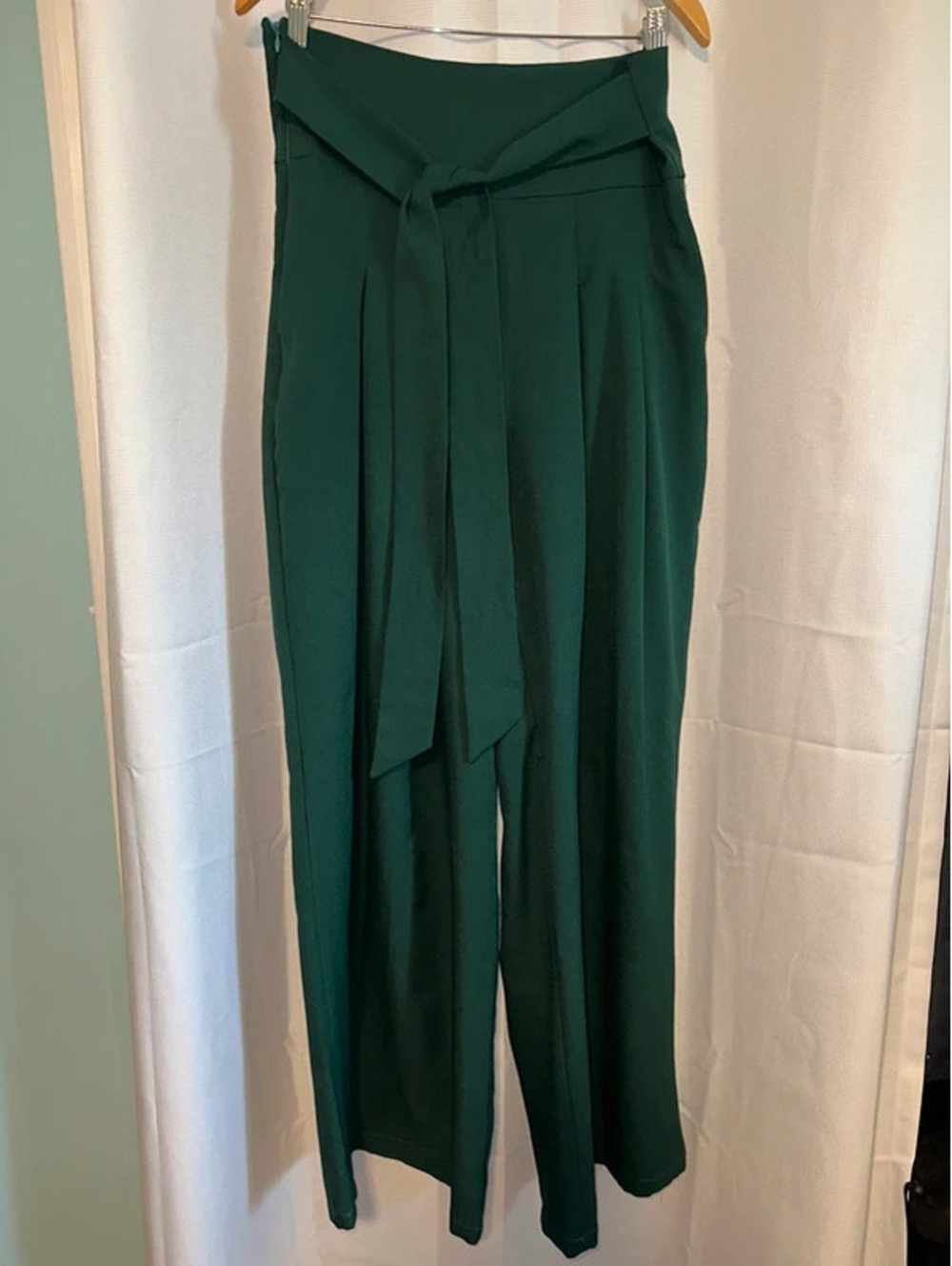 SHEIN High-Waisted, Wide-Leg Belted Pants Emerald Green L